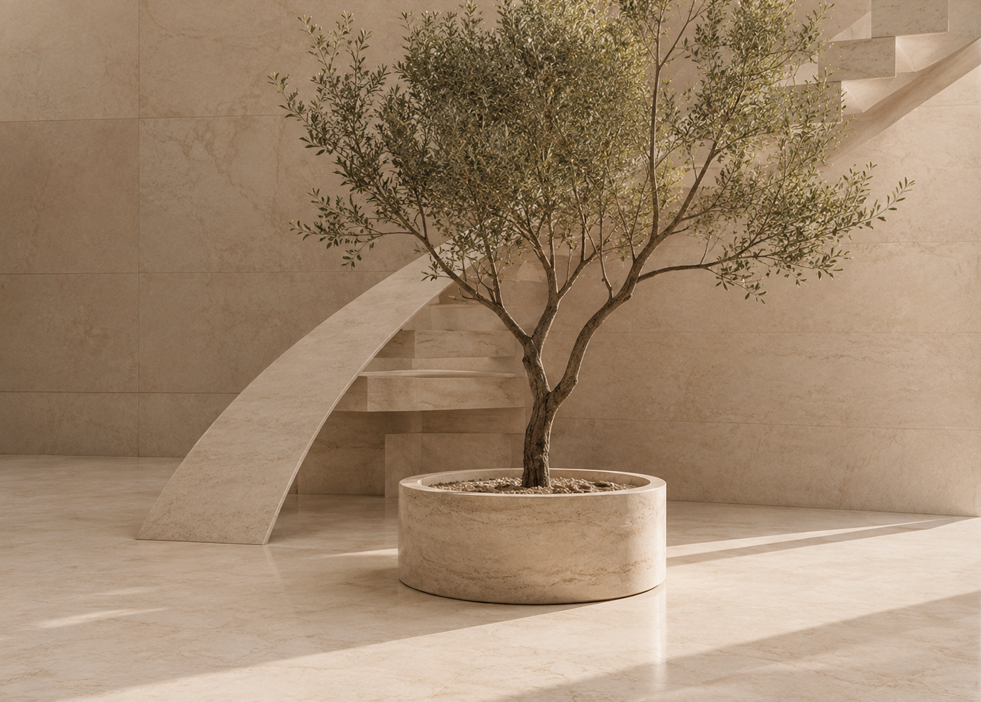 Private interior courtyard with olive tree