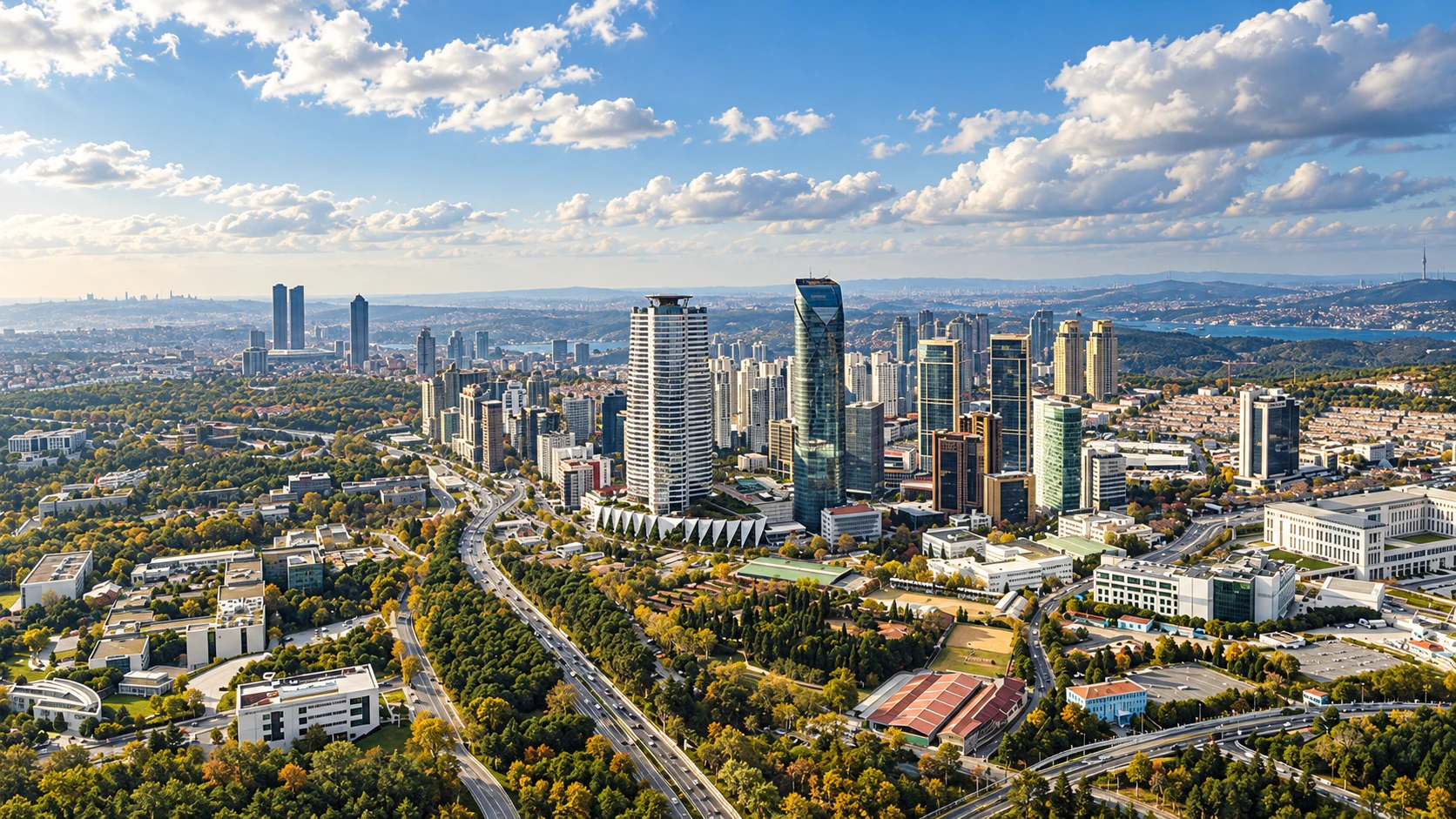 Aerial panorama of Maslak and the ETRO Residences setting