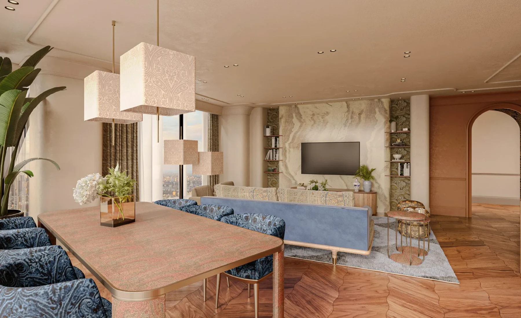 ETRO designed open-plan living and dining residence with panoramic windows