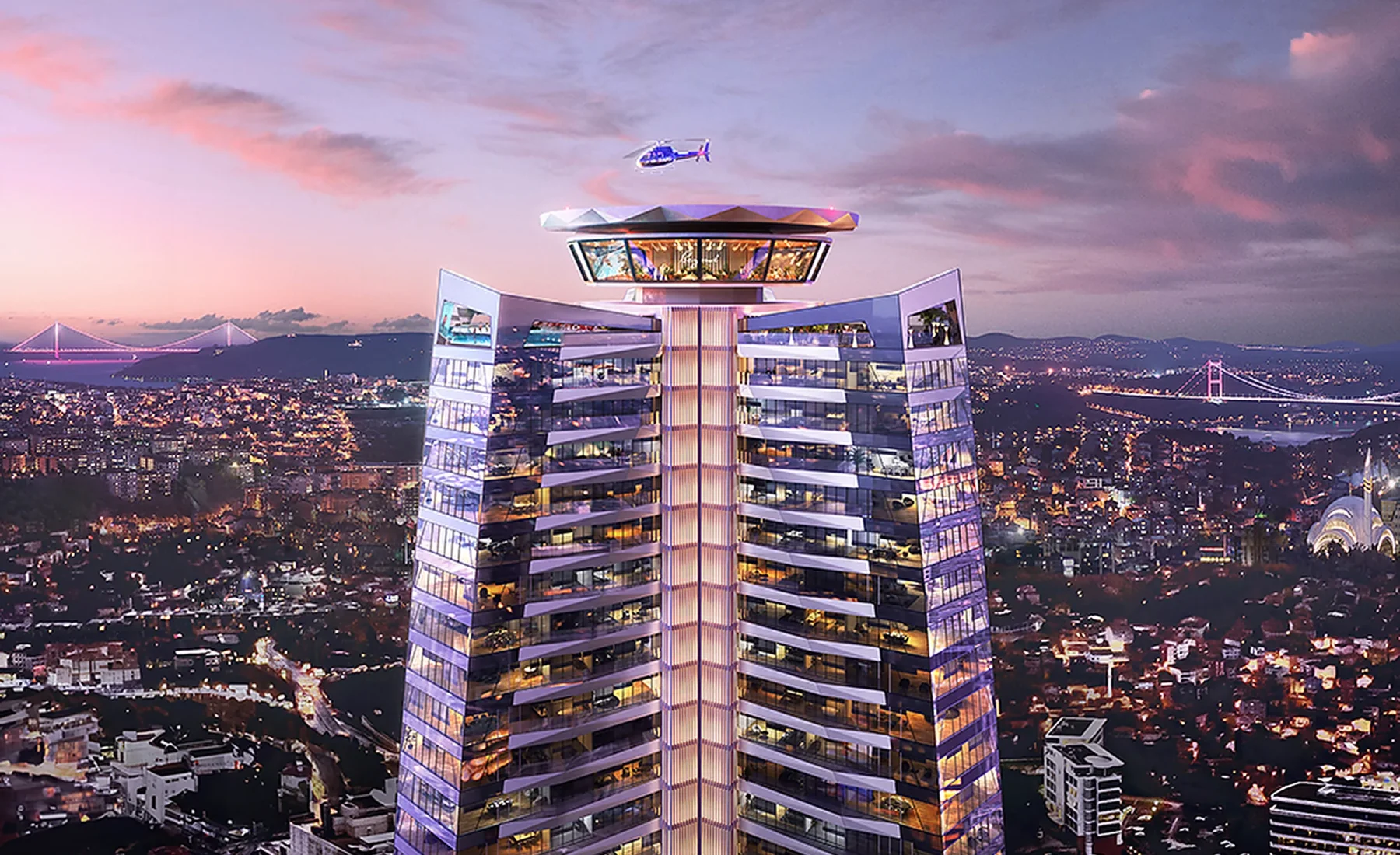 ETRO Residences tower crown with heliport and Istanbul panorama