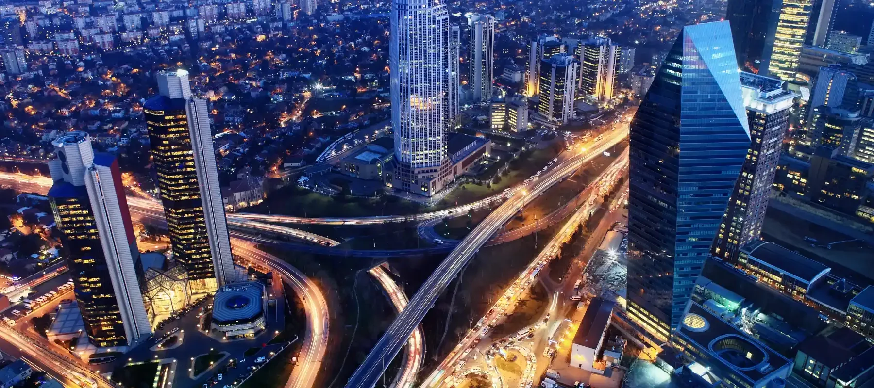 Aerial night view of Levent business district