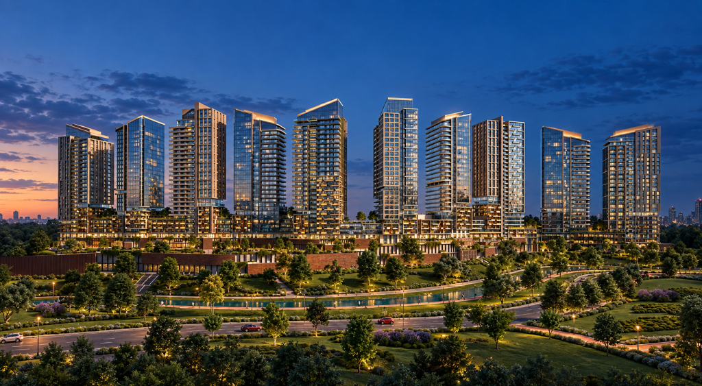 RAMS Park House Maslak residences at blue hour