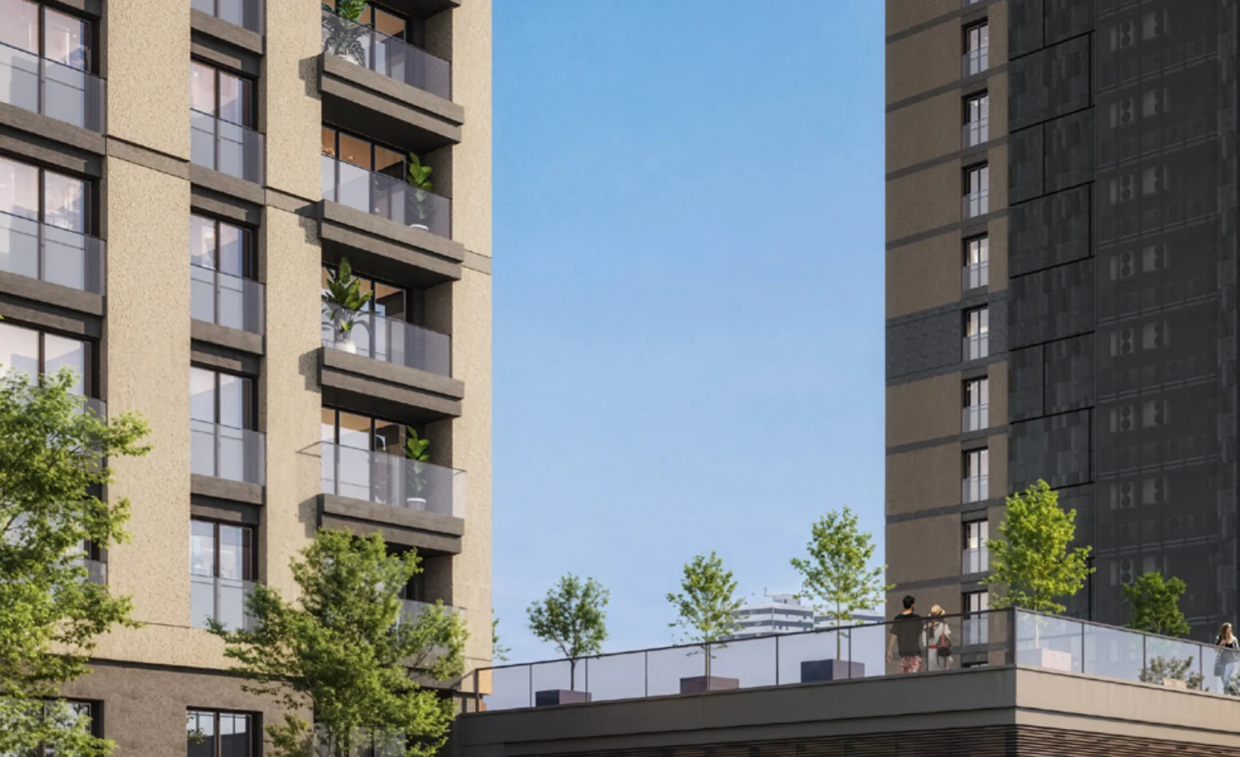 Landscaped podium terrace between the residential towers