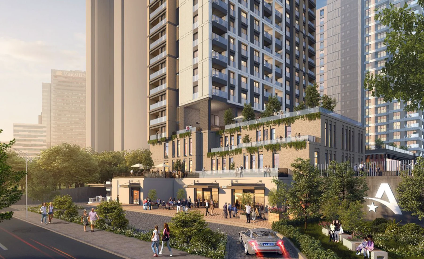 Landscaped arrival at Avrupa Residence Oryapark